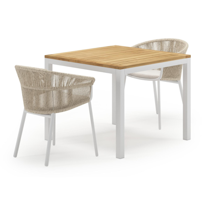 Feltro tuinset in wit aluminium en teak Natural Finish met 2 Matera tuinstoelen