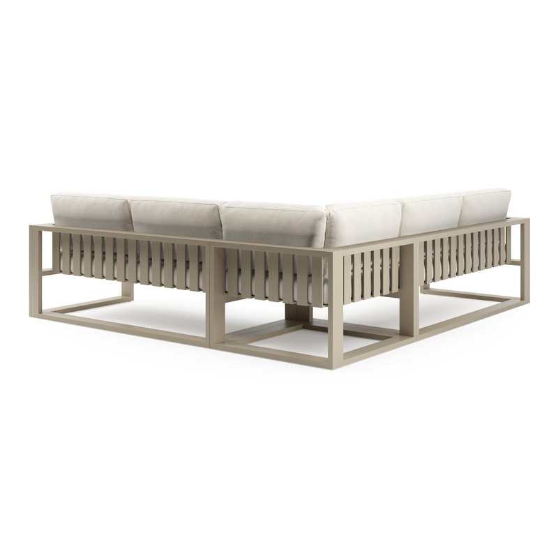 Verato loungehoek in beige aluminium met natte white all weather sunbrella® luxe kussen