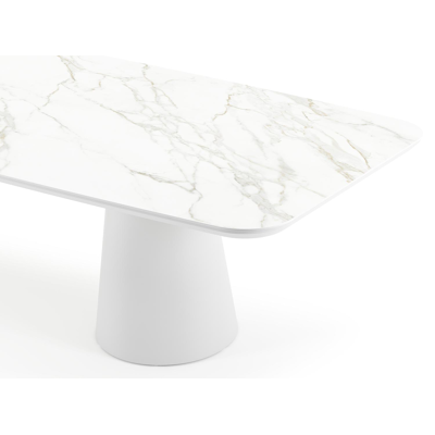 Table de jardin Donato en aluminium blanc et céramique pleine calacatta - Lg 315 x Larg. 115 x H 74 cm