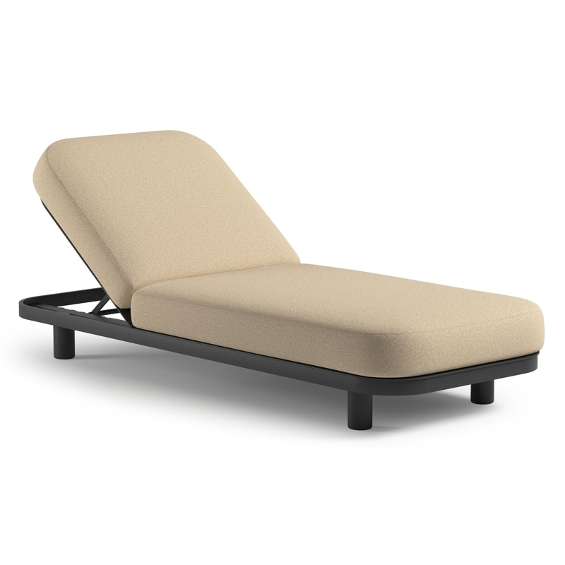 Chaise longue réglable Donato en aluminium noir et coussin en all weather Solica soul papyrus