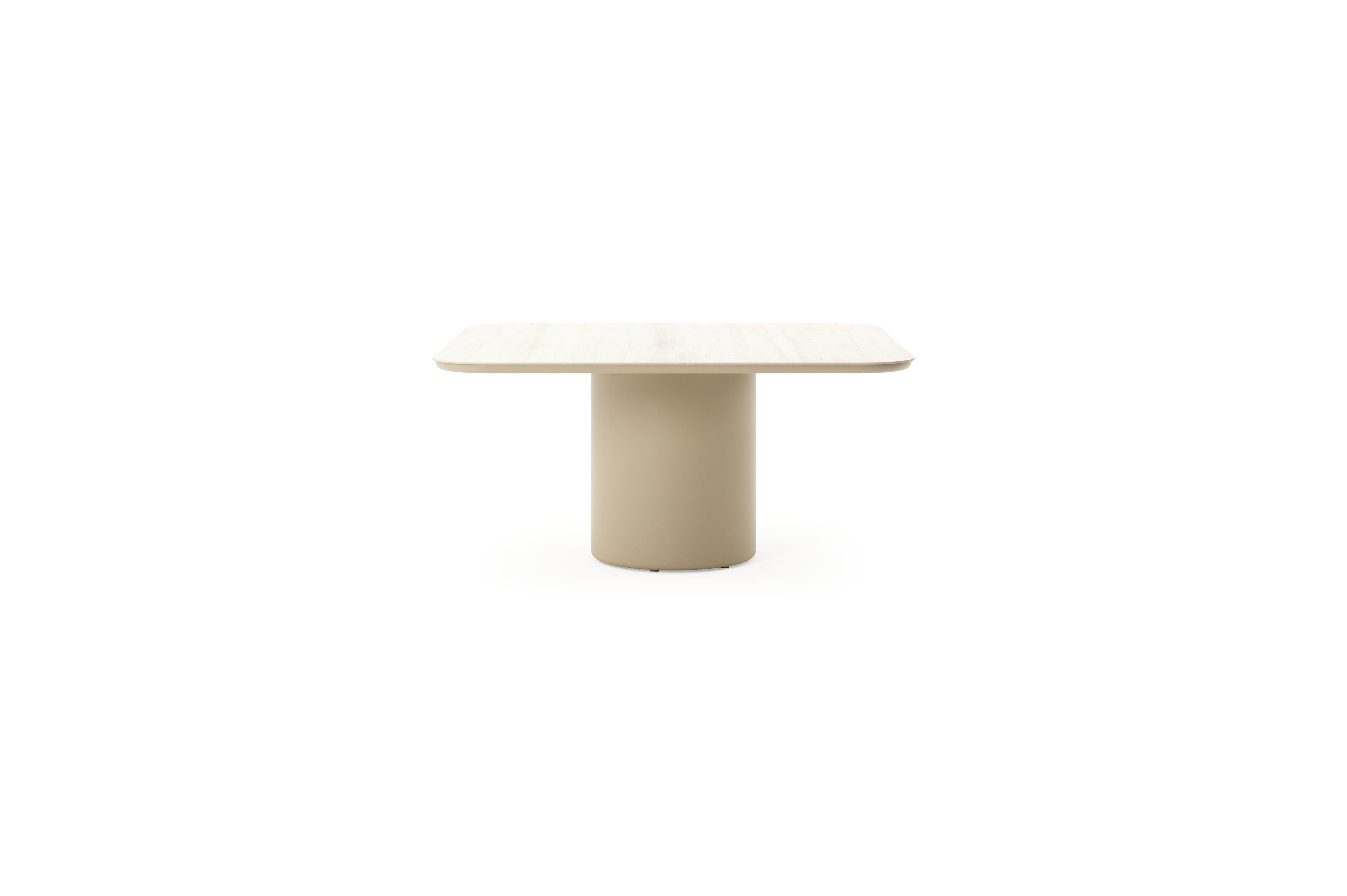 Table de jardin Amico carré arrondi en aluminium beige et céramique pleine Travertino Bianco - Lg. 148 x Lrg. 148 x Haut. 73.5 cm