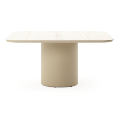 Amico tuintafel afgerond vierkant in beige aluminium en volkeramiek Travertino Bianco - L 148 x B 148 x H 73.5 cm