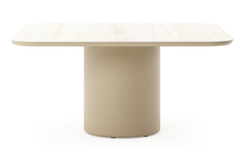 Amico tuintafel afgerond vierkant in beige aluminium en volkeramiek Travertino Bianco - L 148 x B 148 x H 73.5 cm
