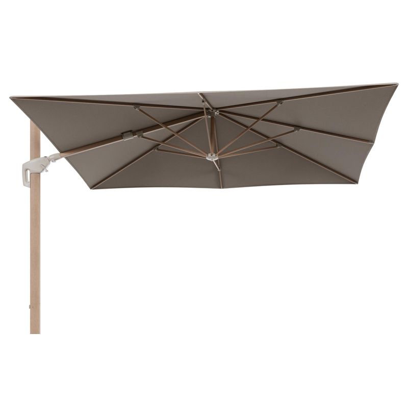 Minore zweefparasol met tiltfunctie in houtlook aluminium en Savane Coconut All Weather Sunbrella® Luxe parasoldoek - L1: 280 x L2: 370 cm (zonder voet) (zonder voet)