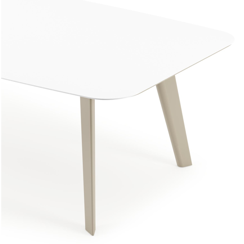 Lacrima tuintafel bootvorm in beige aluminium en volkeramiek Arctic White - L 255 x B 115 x H 74 cm