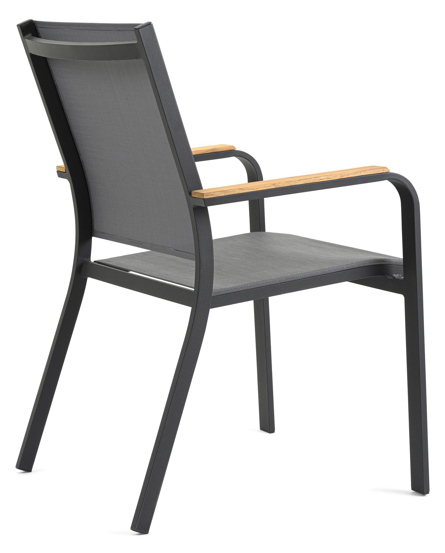 Varese tuinset in zwart aluminium en naturel teak tafelblad met 8 stapelbare Amalfi tuinstoelen