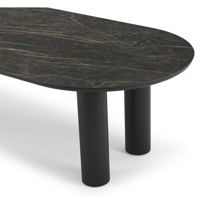 Table de jardin Organo oval en aluminium noir et céramique pleine black obsession - Lg. 300 x Lrg. 110 x Haut. 74 cm