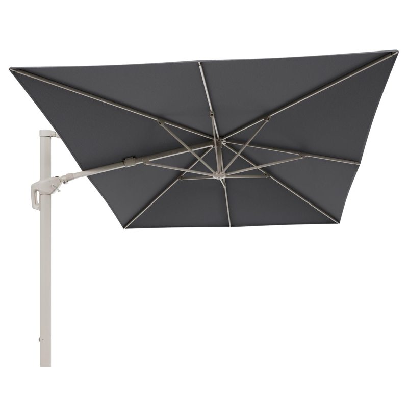 Parasol pendant Minore avec fonction tilt en aluminium beige et toile de parasol All Weather Sunbrella® Luxe Heritage Slate - Lg.1: 400 x Lg.2: 300 cm (sans pied de parasol)
