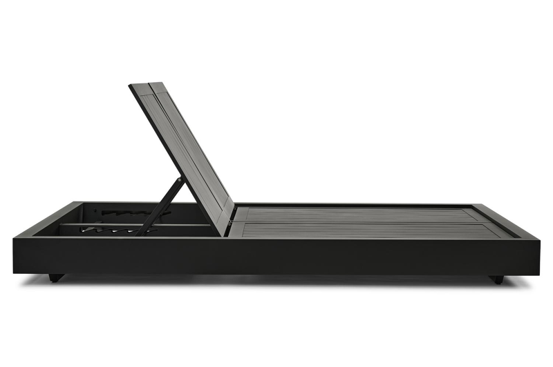 Como verstelbaar dubbel ligbed in zwart aluminium met chartres pewter all weather Sunbrella® luxe kussen