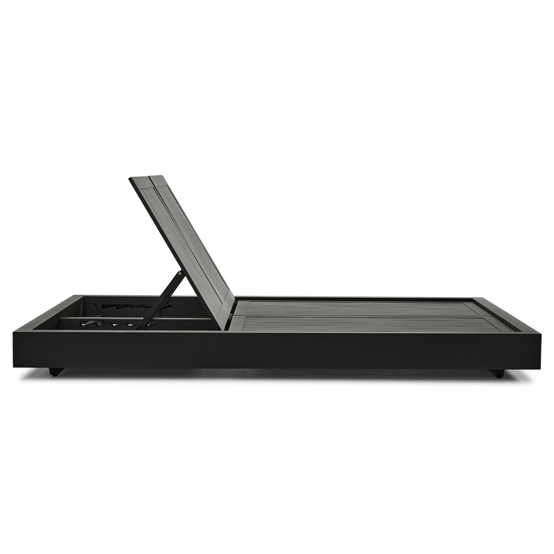 Como verstelbaar dubbel ligbed in zwart aluminium met tundra charcoal all weather Sunbrella® luxe kussen