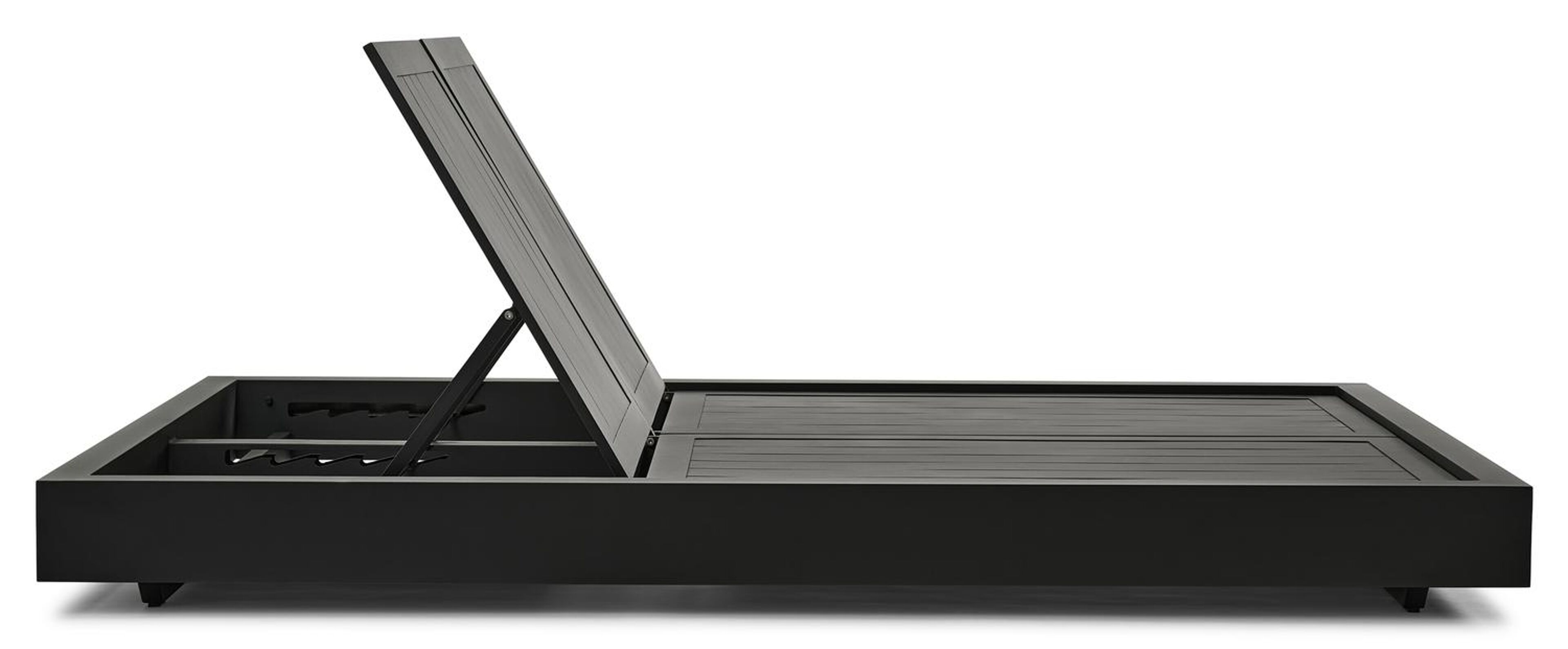 Como verstelbaar dubbel ligbed in zwart aluminium met chartres sooty all weather sunbrella® luxe kussen