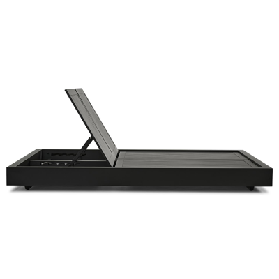 Chaise longue double réglable Como en aluminium noir avec all weather sunbrella® luxe natte grey chine coussin