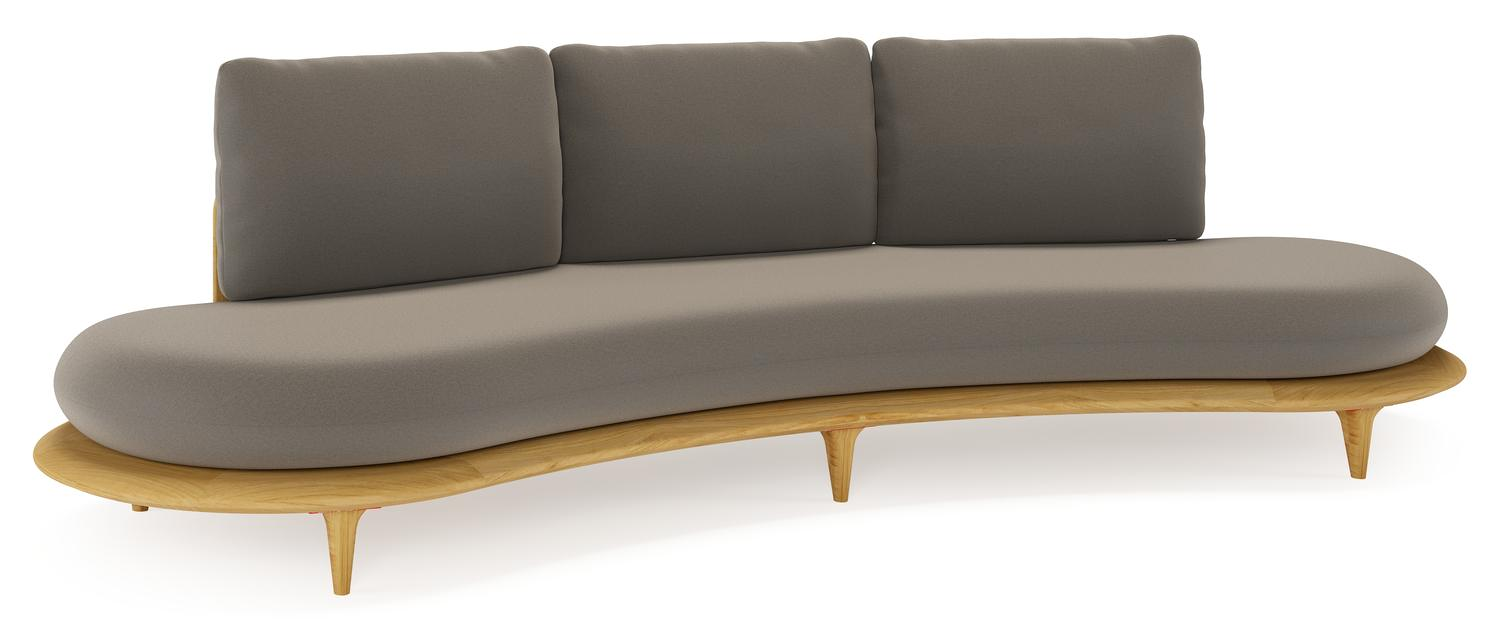 Canape de jardin Bomero en teck et coussins en all weather sunbrella® luxe natte carbon beige