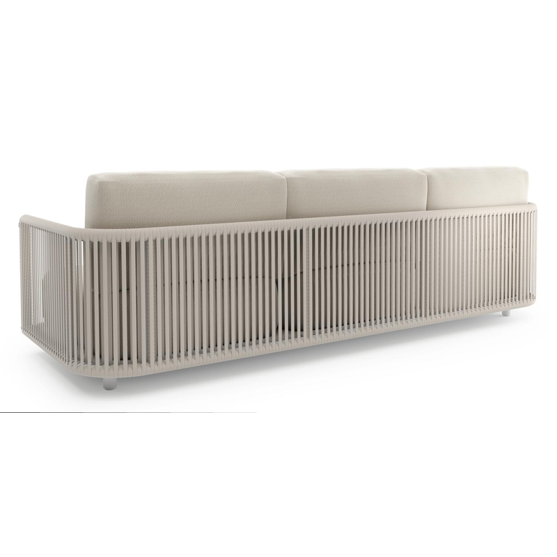 Organo loungebank 3-zit in wit aluminium en beige verticaal geweven luxe vlakke rope met lopi marble all weather sunbrella® luxe kussen