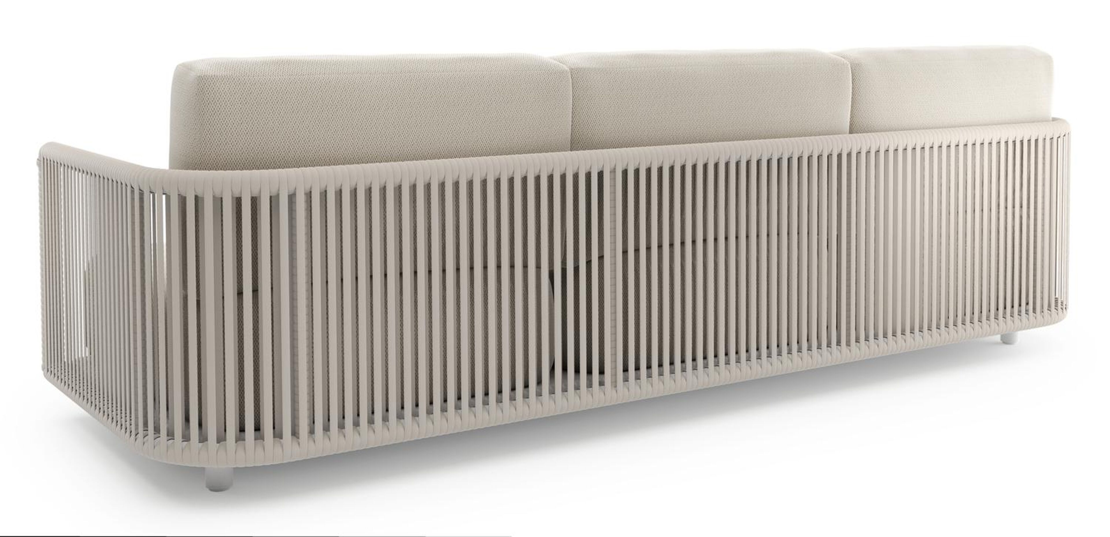 Organo loungebank 3-zit in wit aluminium en beige verticaal geweven luxe vlakke rope met lopi marble all weather sunbrella® luxe kussen