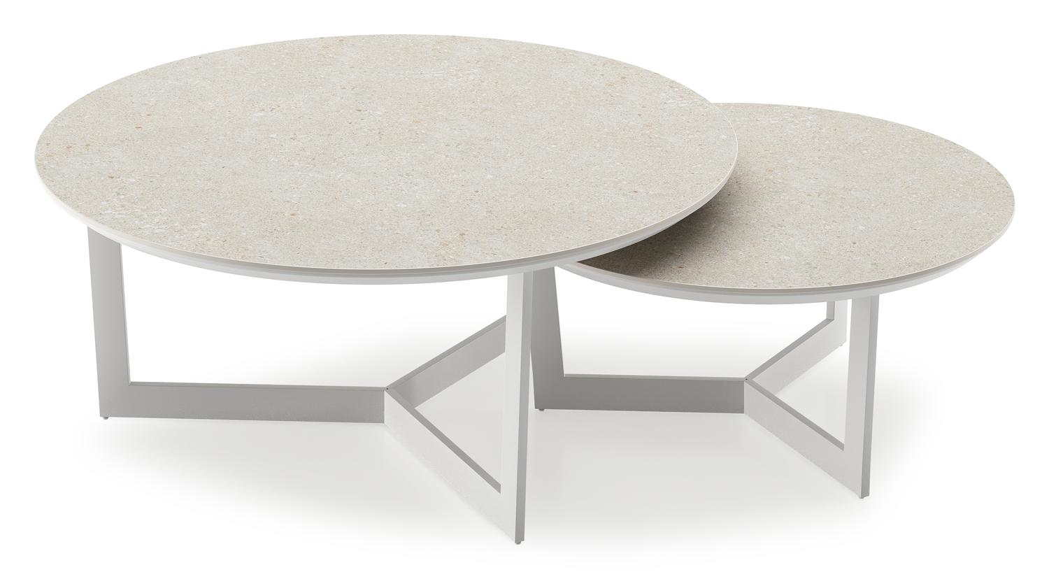 Tables basse Lacrima en aluminium blanc et céramique pleine shilin - Dia. 85/65 x H 35/30 cm