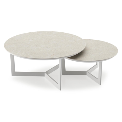 Lacrima loungetafels in wit aluminium en shilin volkeramiek - Dia. 85/65 x H 35/30 cm