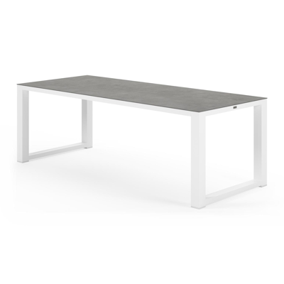 Livo tuinset in wit aluminium en grijs volkeramiek tafelblad met 6 Rivo tuinstoelen