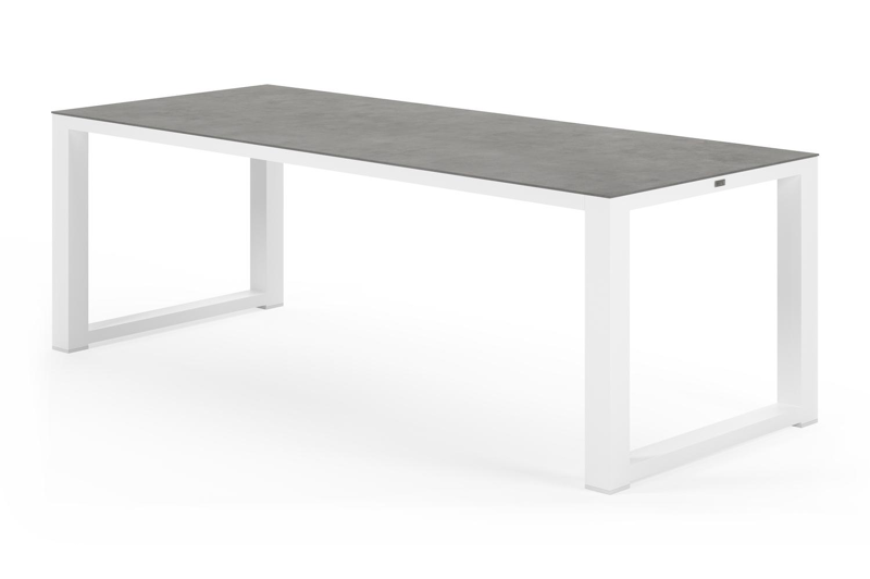 Livo tuintafel rechthoekig in wit aluminium en volkeramiek grijs - L 220 x B 92 x H 73 cm