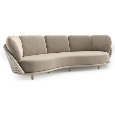 Lupino loungebank in beige aluminium en beige verticaal geweven luxe vlakke brede rope met chartres pewter all weather sunbrella® luxe kussen