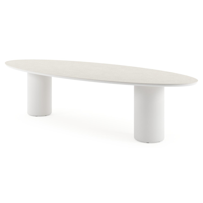 Amico tuintafel ovaal in wit aluminium en volkeramiek Shilin - L 320 x B 130 x H 73.5 cm