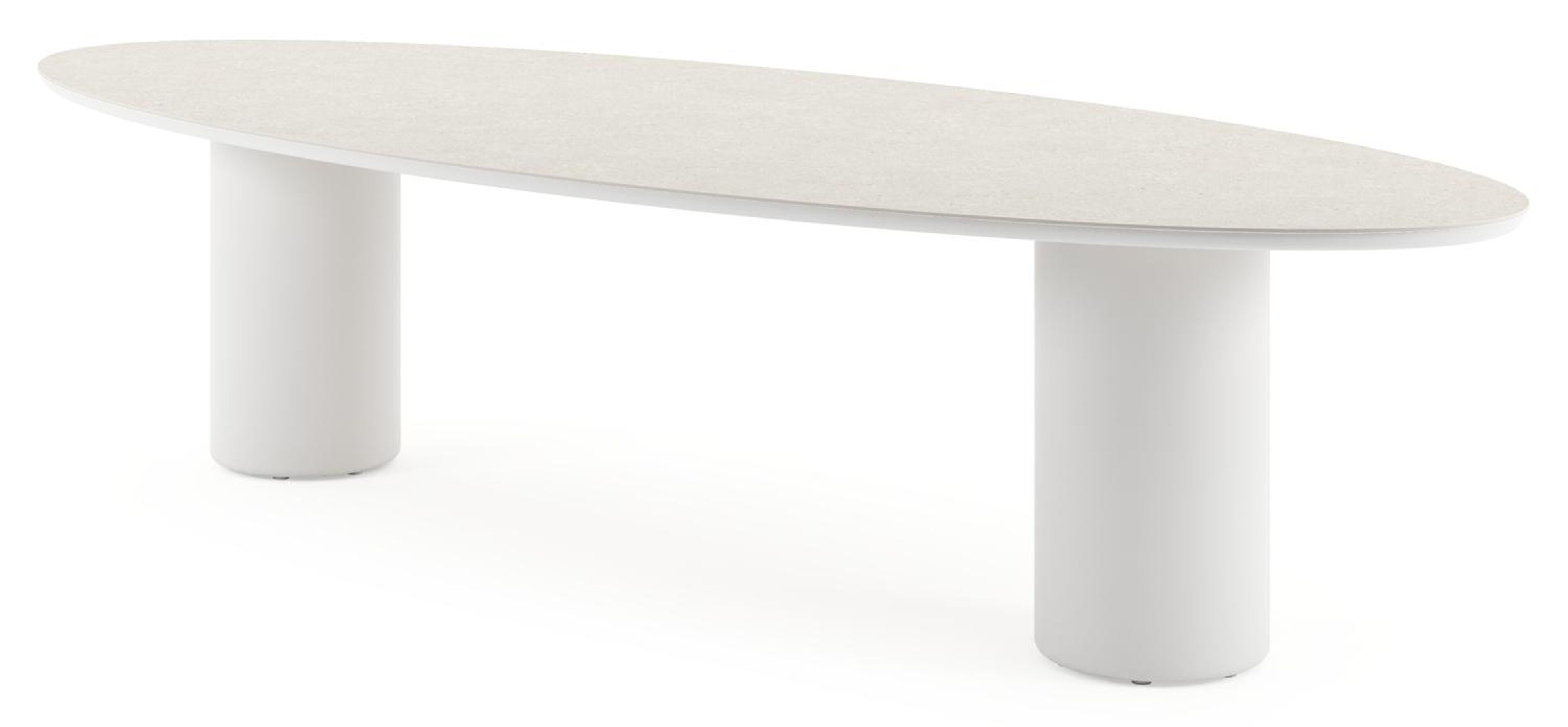 Amico tuintafel ovaal in wit aluminium en volkeramiek Shilin - L 320 x B 130 x H 73.5 cm
