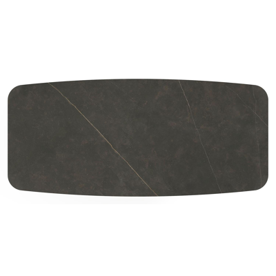 Table de jardin Lacrima forme de bateau en aluminium beige et céramique pleine Calatorao - Lg. 255 x Lrg. 115 x Haut. 74 cm