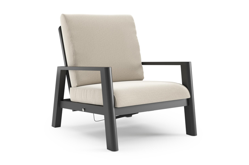 Cirello loungestoel in zwart aluminium met lopi marble all weather sunbrella® luxe kussen