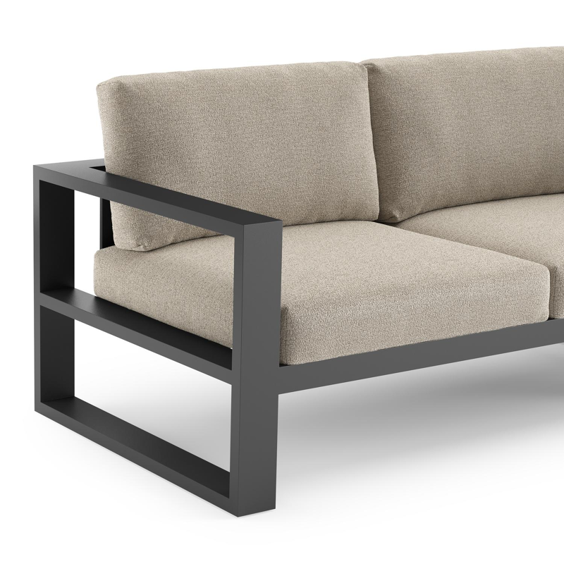 Salon de jardin d'angle Verato en aluminium noir et coussins en all weather cosytica catania greige