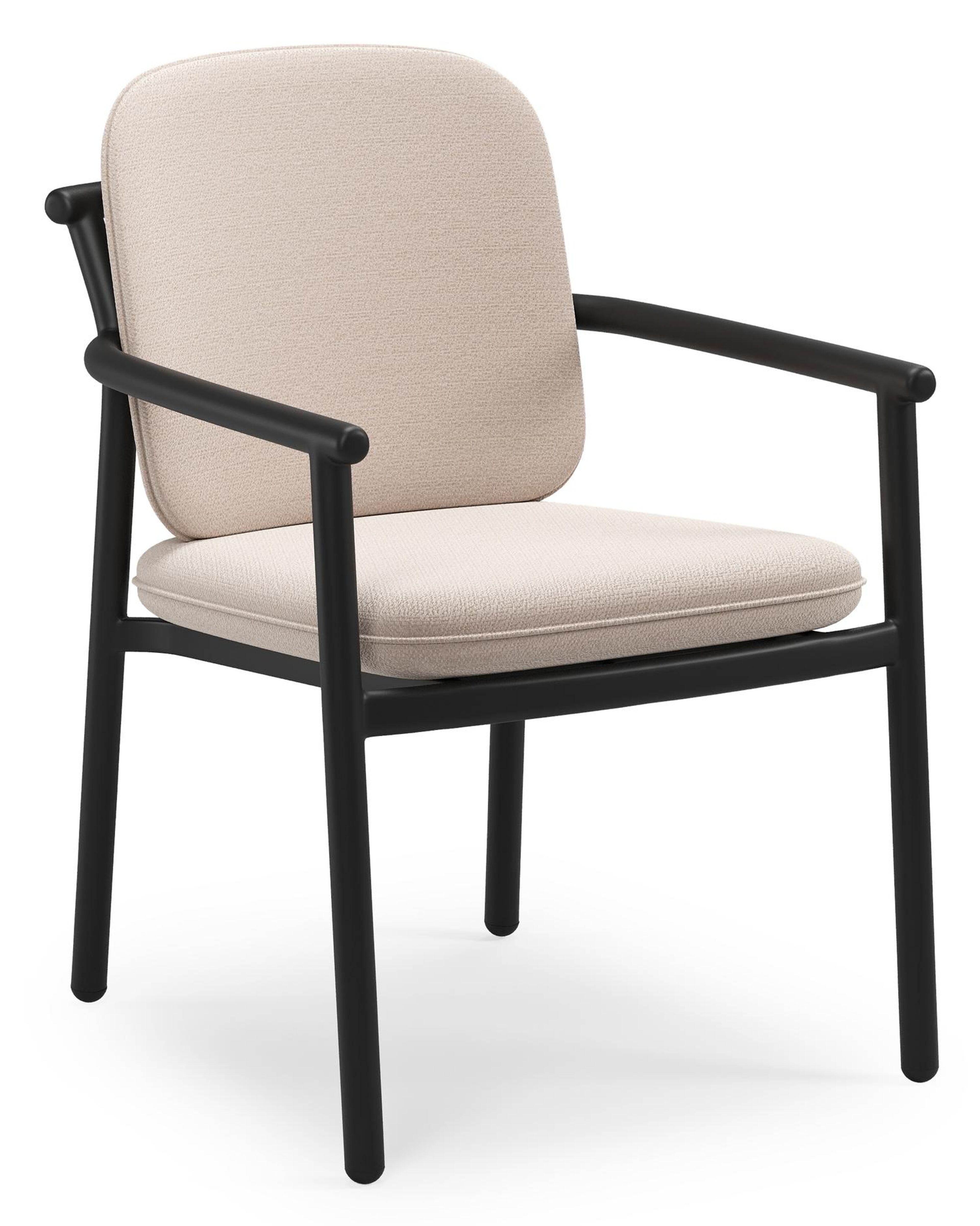 Bono stapelbare tuinstoel in zwart aluminium met stoelkussen in All Weather Sunbrella® Luxe Wander Pilat
