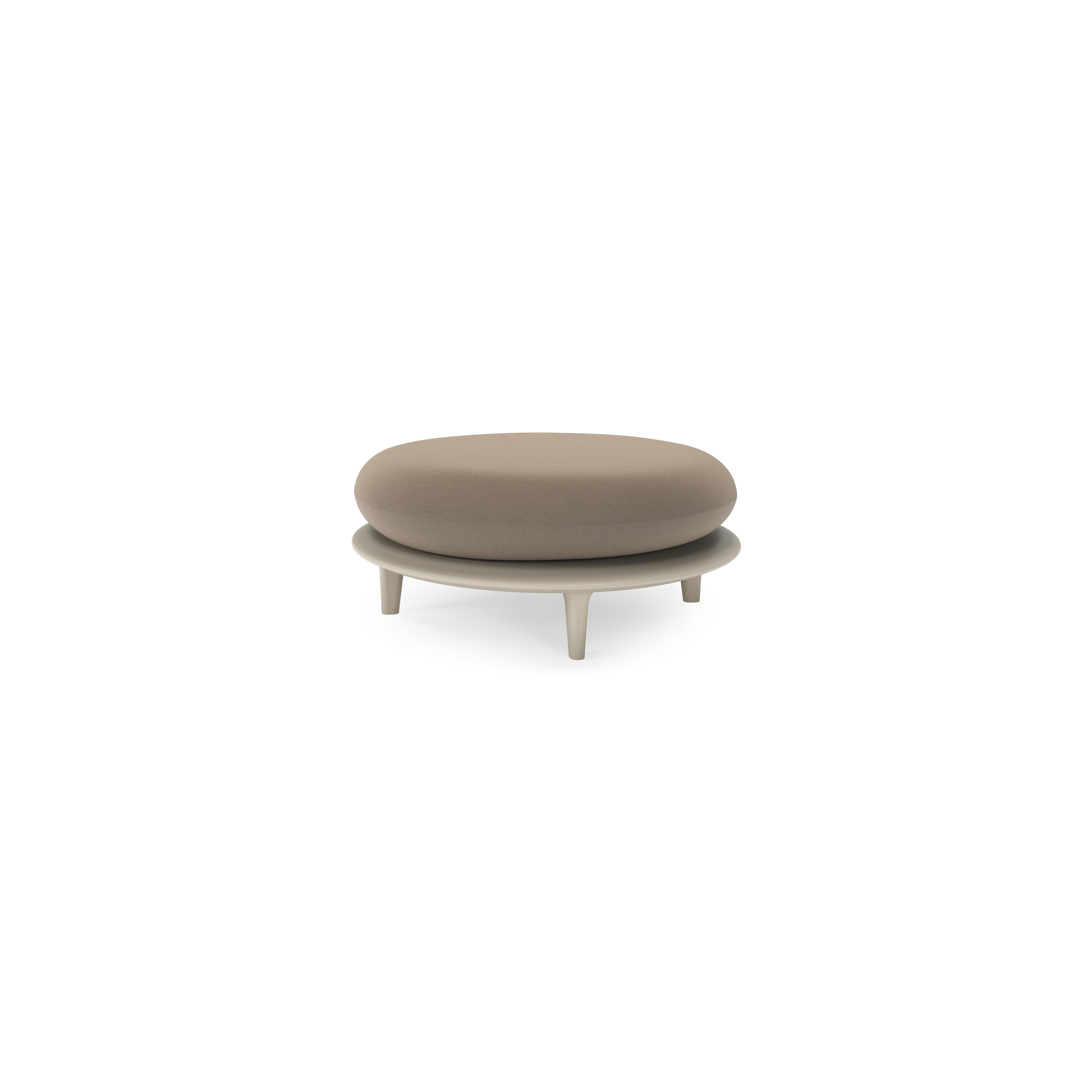 Bomero poef in beige aluminium met natte heather grey all weather sunbrella® luxe kussen