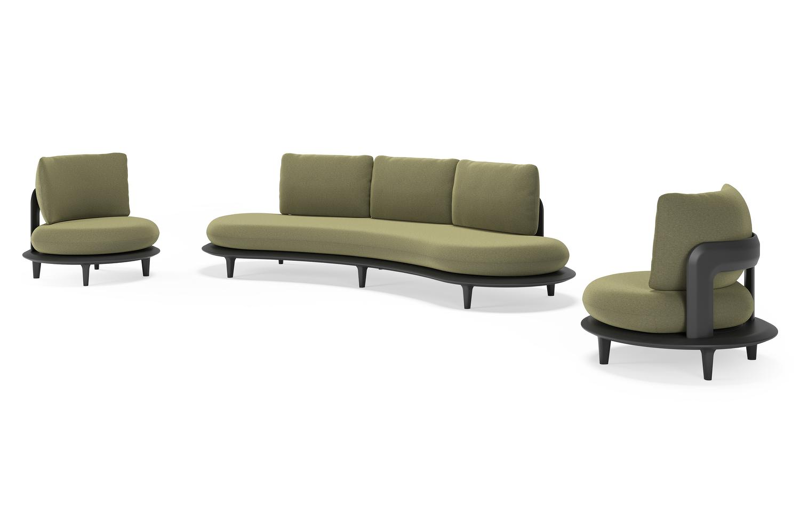 Bomero loungeset in zwart aluminium met heritage leaf all weather sunbrella® luxe kussen