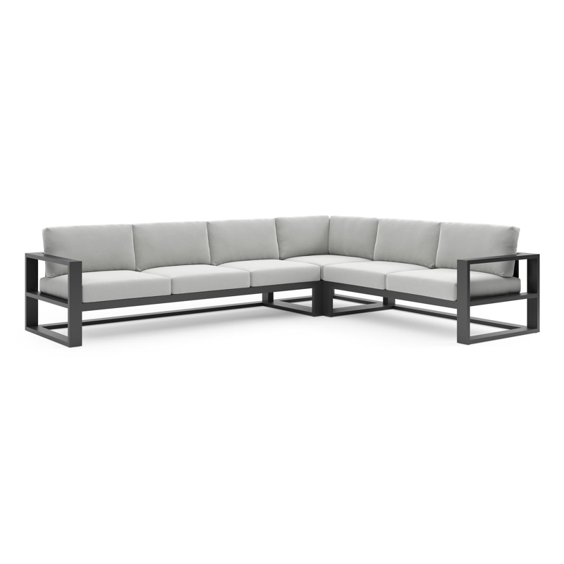 Verato loungehoek in zwart aluminium met natte grey chine all weather sunbrella® luxe kussen