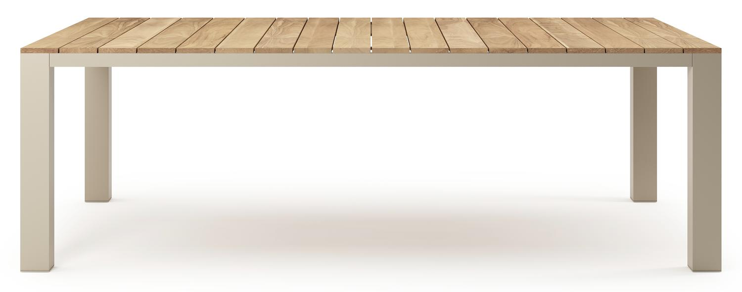 Table de jardin Nano XL rectangulaire en aluminium beige et teck massif Lg. 240 x Lrg. 148 x Haut. 75 cm