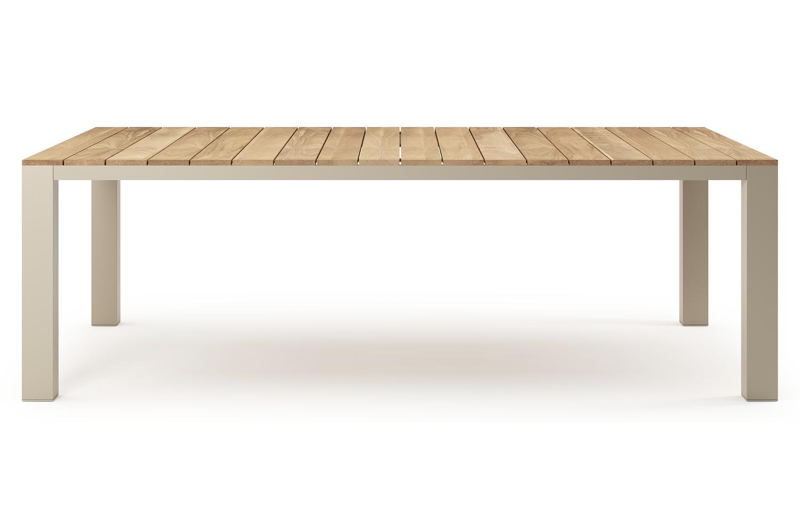 Table de jardin Nano XL rectangulaire en aluminium beige et teck massif Lg. 240 x Lrg. 148 x Haut. 75 cm
