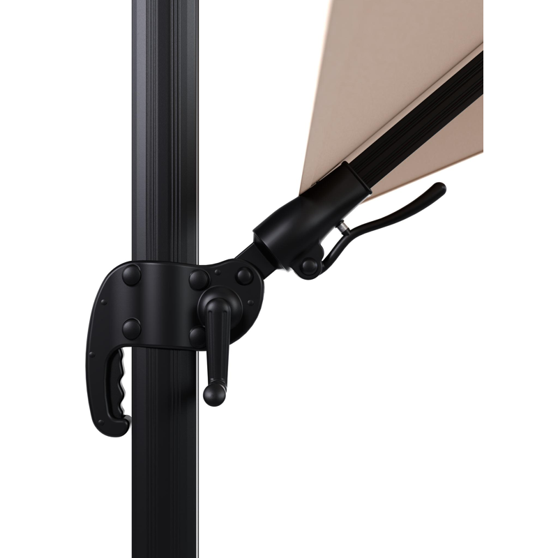 Avola zweefparasol met tiltfunctie in zwart aluminium en Natte Linen Chalk Sunbrella Premium parasoldoek - L1 200 x L2 300 cm met parasolvoet Avola 90 kg