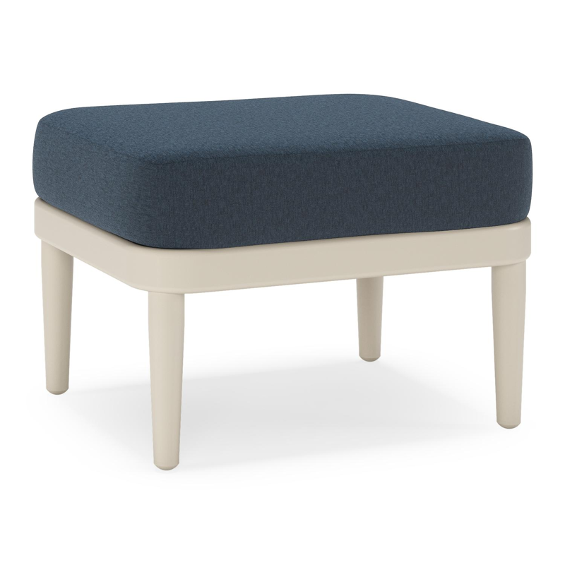 Pouf Orso en aluminium beige et coussins en all weather sunbrella® luxe Heritage Indigo