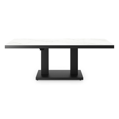 Cirello pop-up loungetafel rechthoekig in zwart aluminium en volkeramiek Calacatta - L 140 x B 80 x H 71 cm