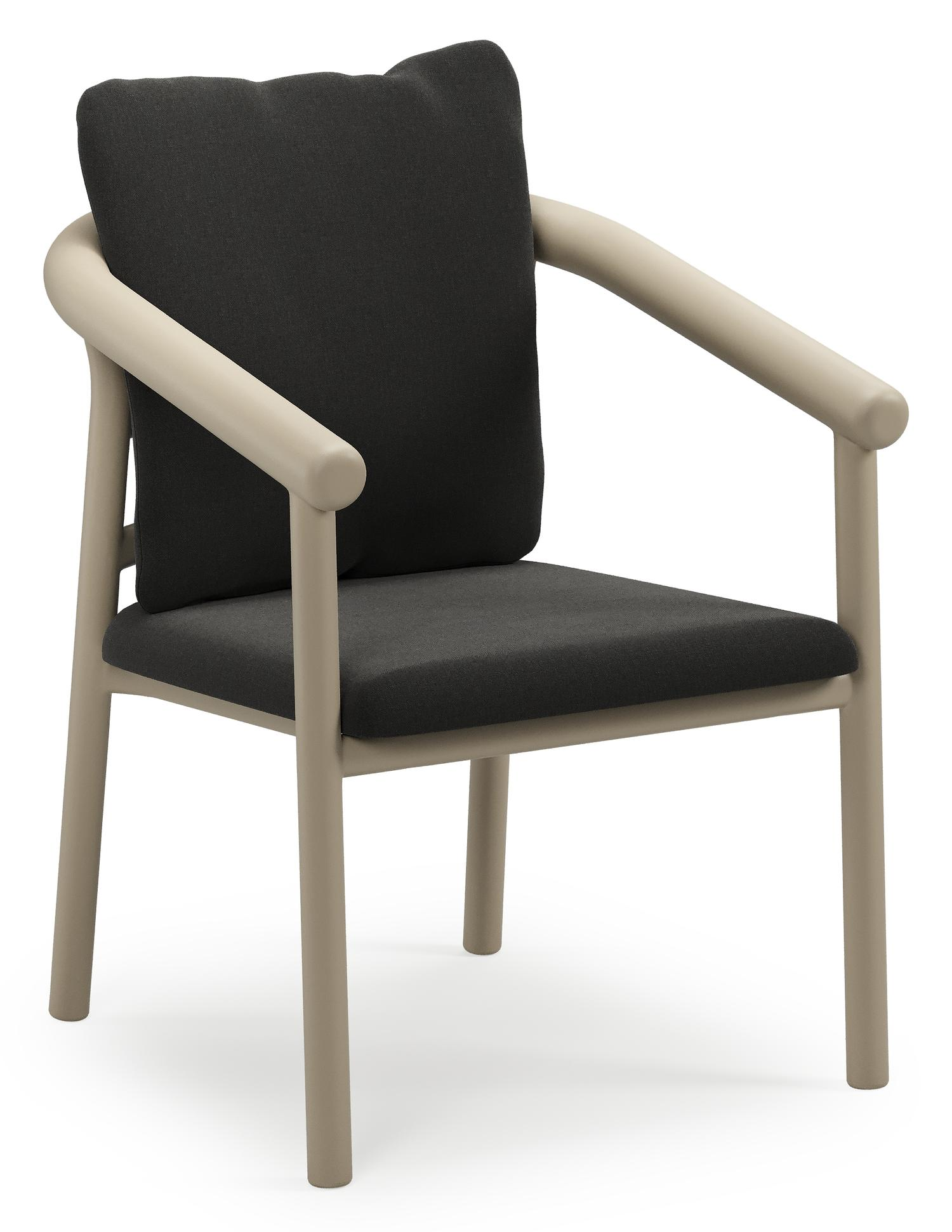 Amico stapelbare tuinstoel in beige aluminium met stoelkussen in All Weather Sunbrella® Luxe Natte Sooty