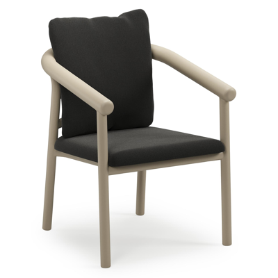 Amico stapelbare tuinstoel in beige aluminium met stoelkussen in All Weather Sunbrella® Luxe Natte Sooty