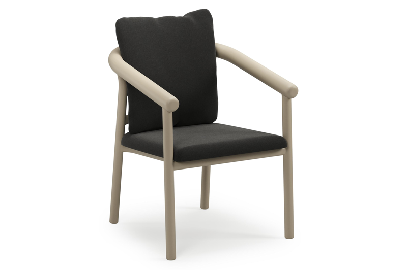 Amico stapelbare tuinstoel in beige aluminium met stoelkussen in All Weather Sunbrella® Luxe Natte Sooty