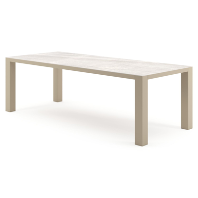 Nano tuintafel rechthoekig in beige aluminium en volkeramiek Taj Mahal - L 240 x B 100 x H 75 cm
