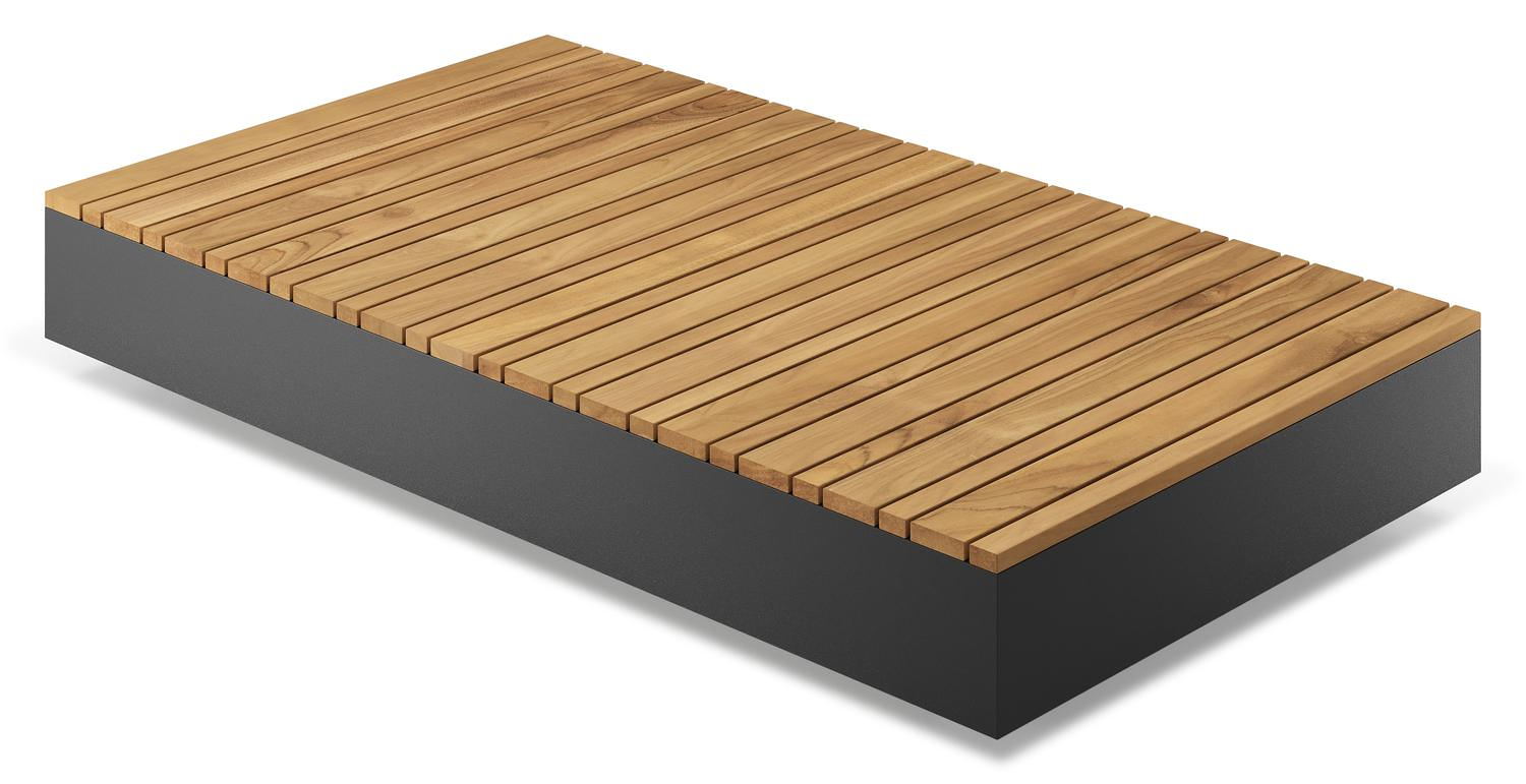 Como loungetafel in zwart aluminium en naturel teak - L 140 x B 80 x H 20 cm