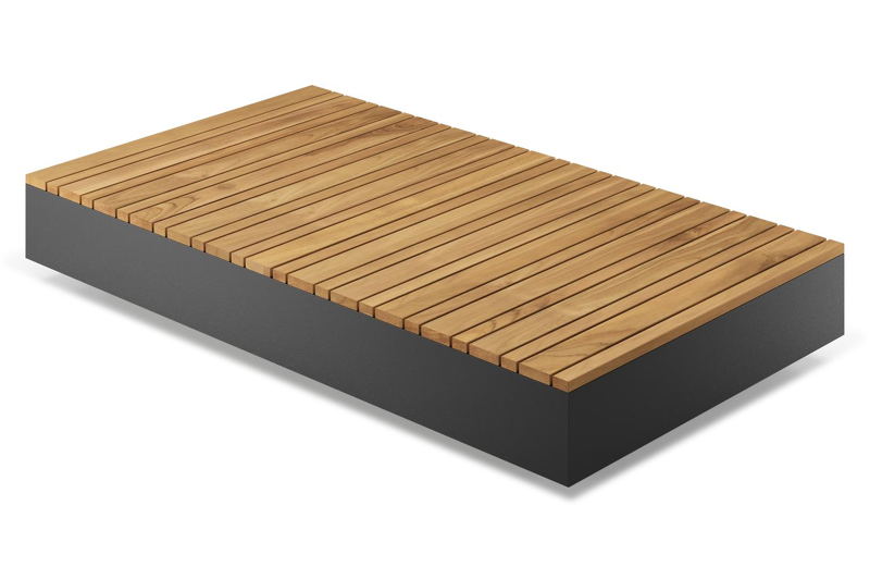 Como loungetafel in zwart aluminium en naturel teak - L 140 x B 80 x H 20 cm