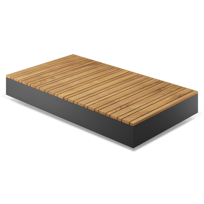 Como loungetafel in zwart aluminium en naturel teak - L 140 x B 80 x H 20 cm