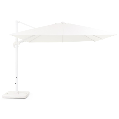 Avola zweefparasol met tiltfunctie in wit aluminium met wit weather+ softtouch parasoldoek - L1: 300 x L2: 300 cm (met voet)