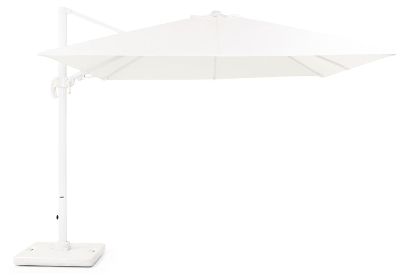Avola zweefparasol met tiltfunctie in wit aluminium met wit weather+ softtouch parasoldoek - L1: 300 x L2: 300 cm (met voet)