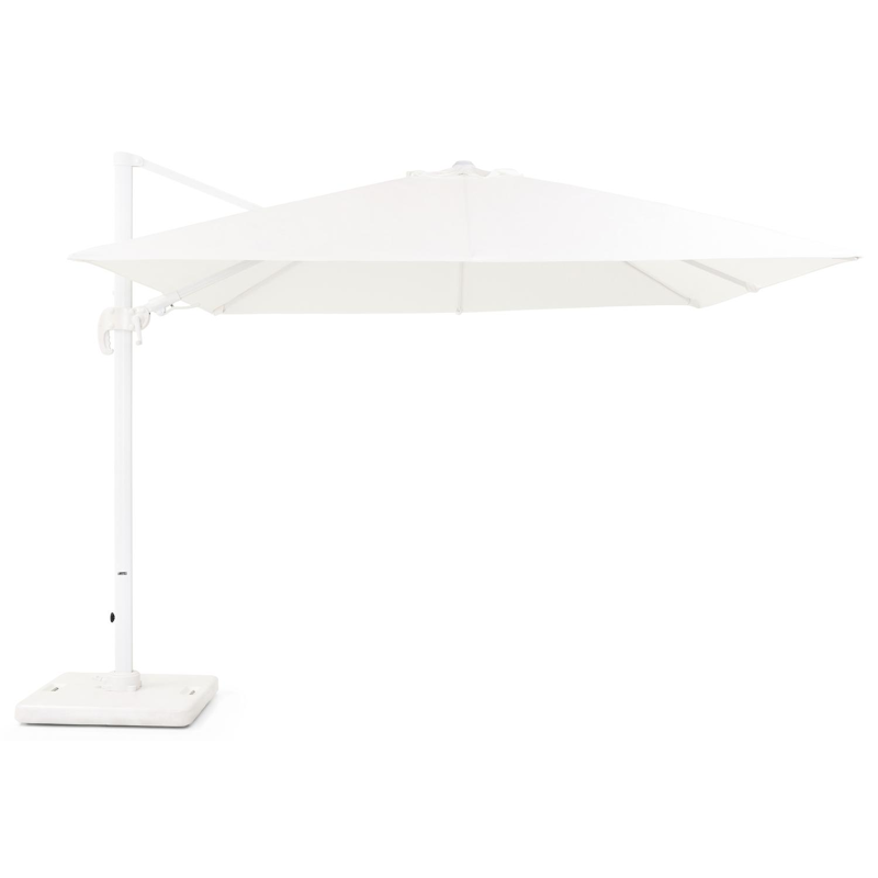 Avola zweefparasol met tiltfunctie in wit aluminium met wit weather+ softtouch parasoldoek - L1: 300 x L2: 300 cm (met voet)