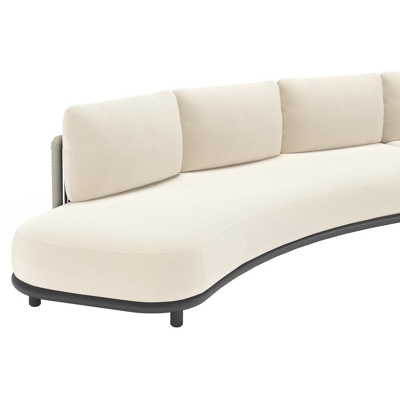 Lomano loungebank in zwart aluminium en beige verticaal geweven luxe vlakke rope met Althea Off White all weather cosytica