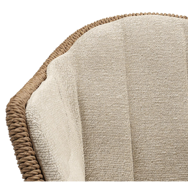 Pagino tuinstoel in teak en bruin ronde wicker met zitkussen in All Weather Cosytica Marbella Sand